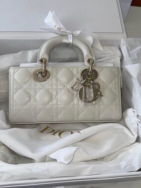 Authentic Dior Small Lady D-Joy Bag White Lambskin